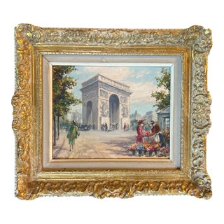1960’s Impressionist Arc De Triomphe Paris Street Scene Painting For Sale