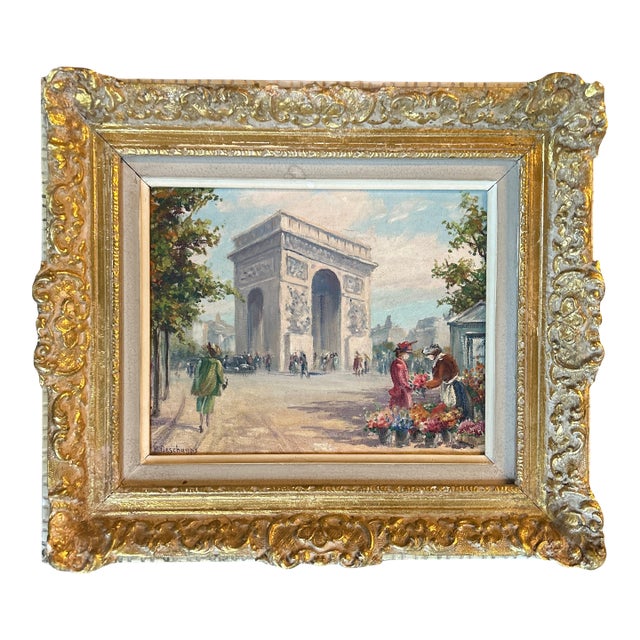 1960’s Impressionist Arc De Triomphe Paris Street Scene Painting For Sale