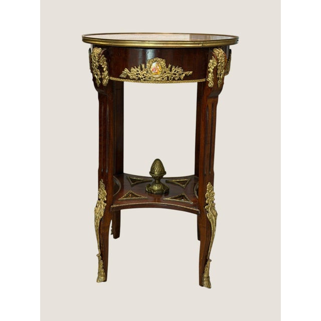 Pair Louis XV Revival Marquetry Salon Tables With Porcelain Plaques, C. 1900 For Sale - Image 18 of 18