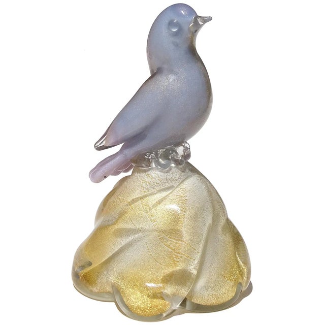 Murano Vintage Murano Blue Purple Gold Flecks Italian Art Glass Baby Bird Figurine Paperweight on Base For Sale - Image 4 of 9