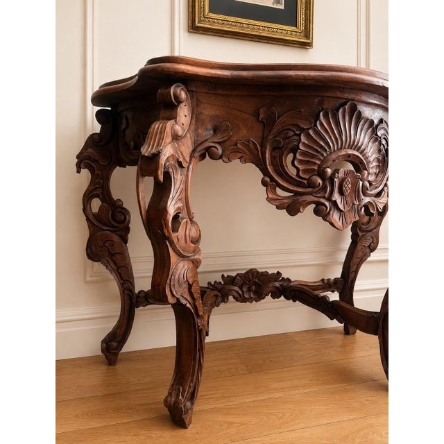 Rococo Antique Carved Walnut Rococo Revival Console Table For Sale - Image 3 of 5