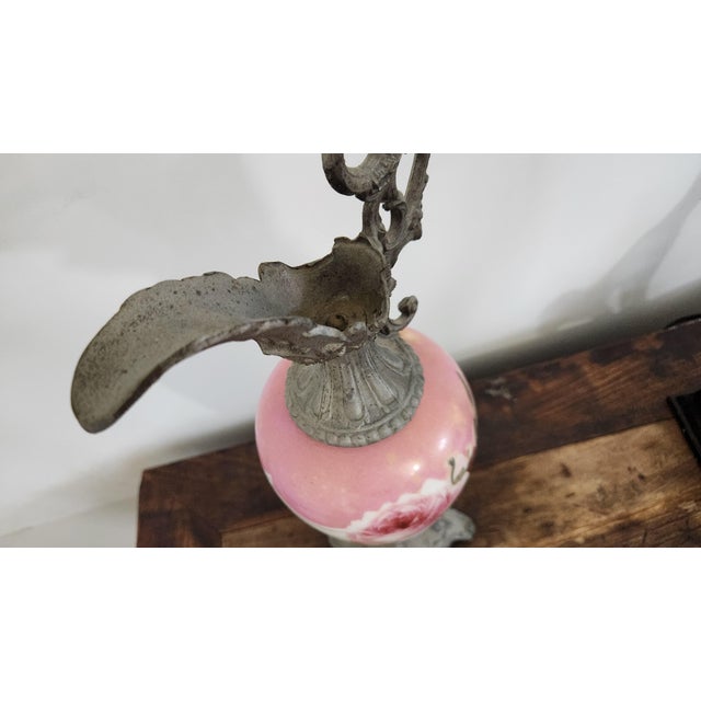 Circa 1900 Victorian Rococo Revival Pink Rose Porcelain & Spelter Mantel Ewer For Sale In New York - Image 6 of 18