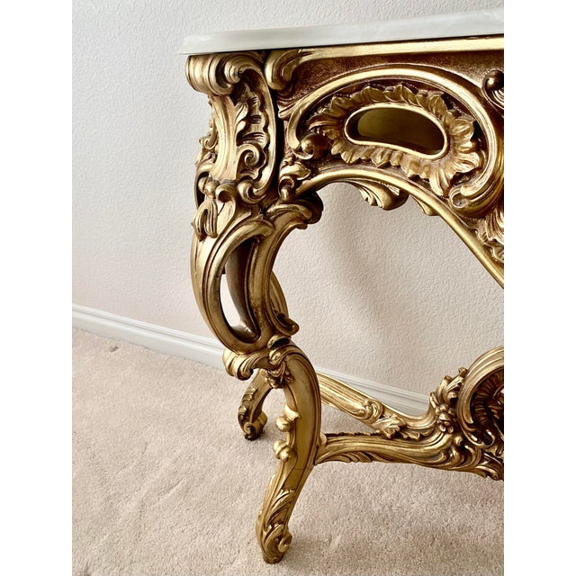French Louis XV Style Vintage Giltwood Rococo Carved Console Table Vintage For Sale - Image 10 of 15