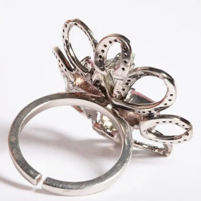 Contemporary 1990s Green Aquamarine, Morganite and Diamond Flower Cocktail Ring, Size 7.25 For Sale - Image 3 of 4