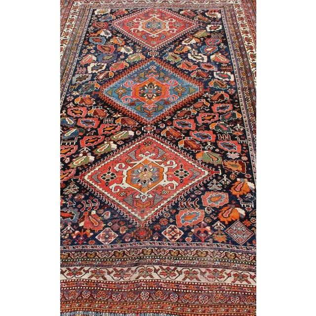 1910s Very Fine and Detailed Antique Persian Qashqai Rug in Tribal Design For Sale - Image 5 of 13