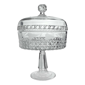 19th Century Early American Glass Ripley & Co. Mascotte Pattern Pedestal Compote With Lid