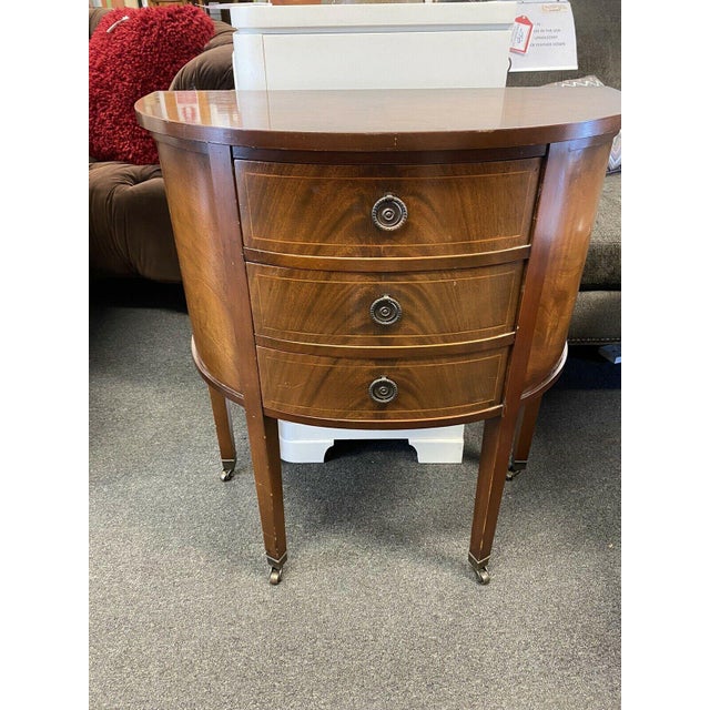 Vintage Columbia Half Round Mahogany Side Table W Wheels Drawers Chairish