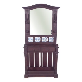 Portuguese Coat Rack with Tiles and Mirror, 1920s For Sale
