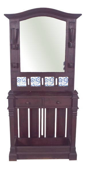 Portuguese Coat Rack with Tiles and Mirror, 1920s