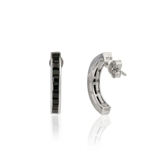 Art Deco Modern Black Onyx Bar Earrings in 925 Sterling Silver for Her- 2 Pieces For Sale - Image 3 of 10