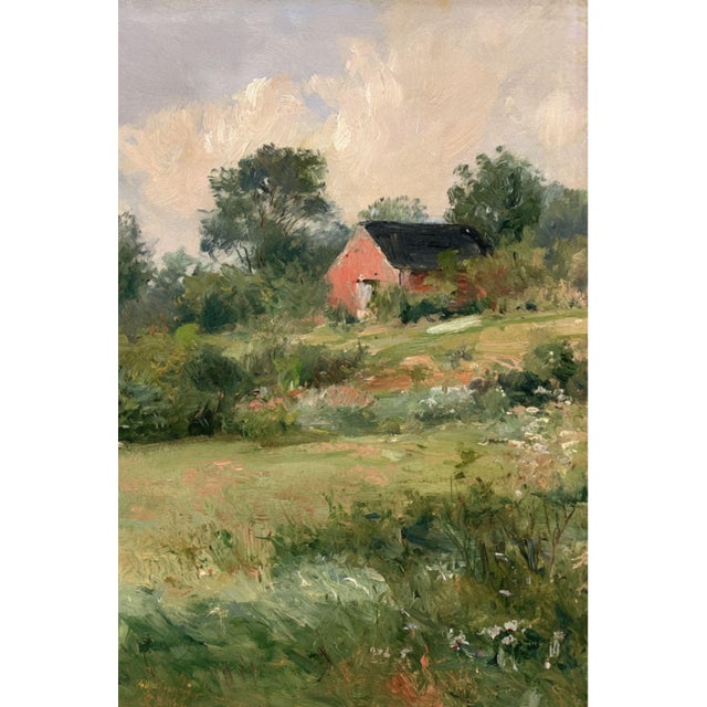Paper French Country Landscape Art Print – Red Barn & Chickens in a Meadow, 16" X 12" For Sale - Image 7 of 8