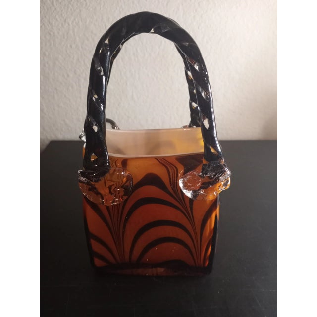 1970s Art Glass Safari Glaze Purse Vase For Sale - Image 4 of 7