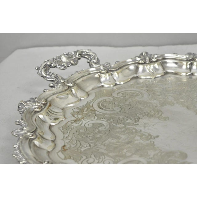 Antique Gorham English Victorian Silver Plated Scalloped Serving Platter Tray For Sale - Image 10 of 18