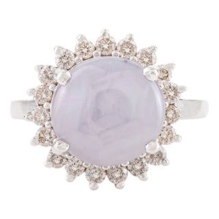 French Vintage-Inspired Star Sapphire Diamond Sunburst Cocktail Ring in 14k Gold Size 6 For Sale