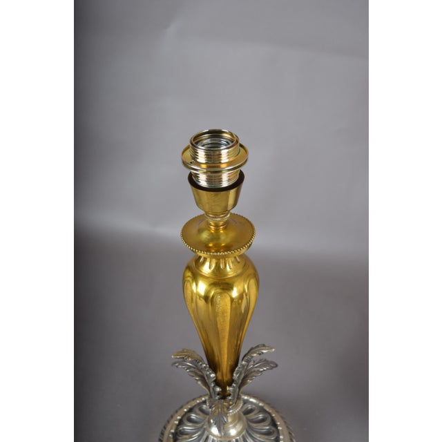 Brass and Silver-Toned Table Lamp with Leaf Base and Pleated Shade, 1960s For Sale - Image 12 of 15
