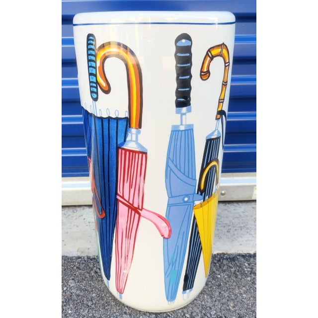 Traditional Vintage Ceramic Large Colorful Whimsical Umbrella Design Umbrella Holder For Sale - Image 3 of 9