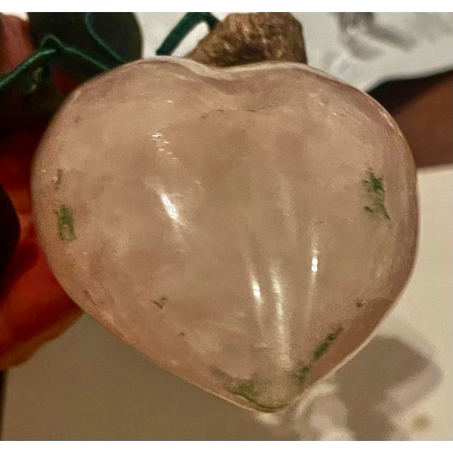 Late 20th Century Asian Rose Quartz Carved Plum/Peach Fruit Hard Stone Leaves For Sale - Image 5 of 9