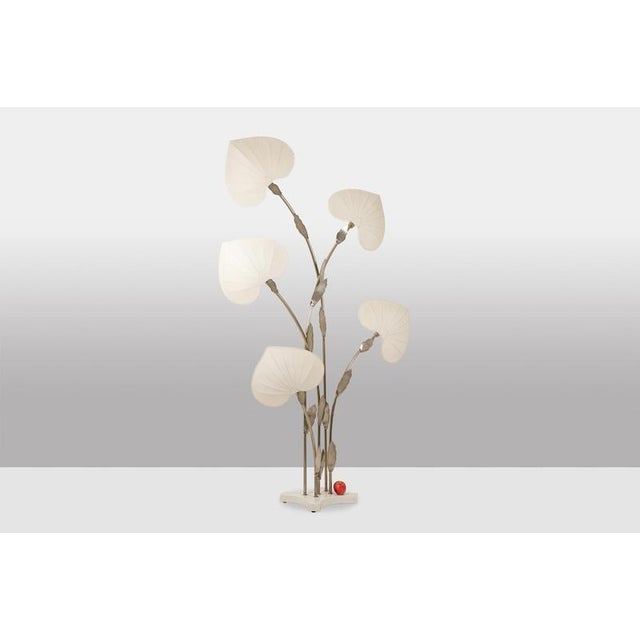 Large Lamp in Silver-Plated Brass and Silk by Antonio Pavia, 1970s, in Good conditions. This piece is designed in the...