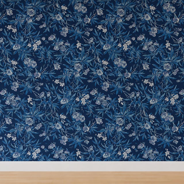 Plastic Late 20th Century Deadstock Ralph Lauren Vinyl Wallpaper- Climbing Oleander in Porcelain For Sale - Image 7 of 13