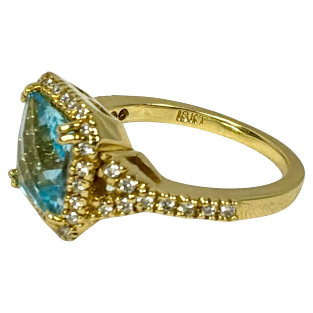 18k Gold Blue Topaz Diamond Ring Vintage For Sale In Tampa - Image 6 of 10