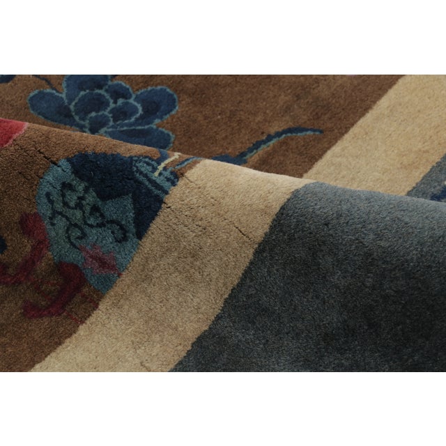 Slate Gray Antique 20th Century Chinese Deco Rug With Flowers & Pictorials - Rug & Kilim For Sale - Image 8 of 9