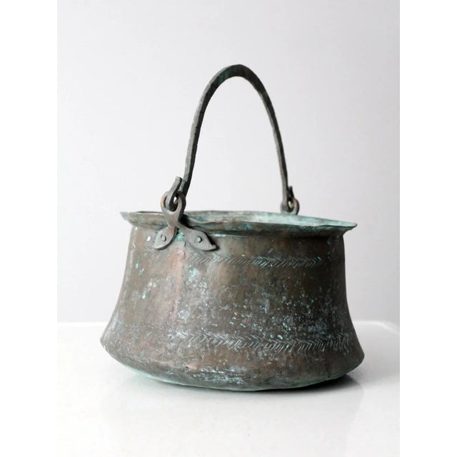 Copper Antique Copper Cauldron Pot For Sale - Image 8 of 13
