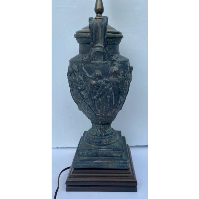 Plaster Figural Urn Vase Table Lamp on Plinth Wood Base For Sale - Image 4 of 13
