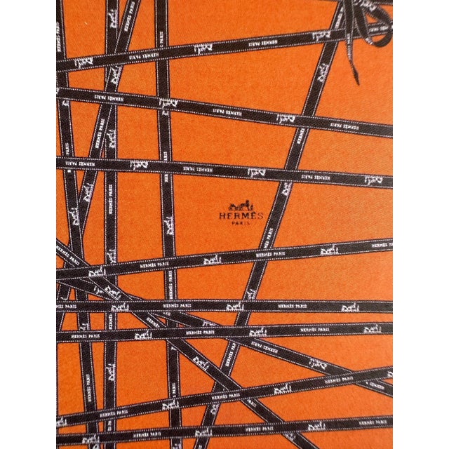 Paper Authentic Original Hermès Ribbon Gift Box Art Print Orange & Navy French Luxury Wall Art Framed Advertisement Print For Sale - Image 7 of 7