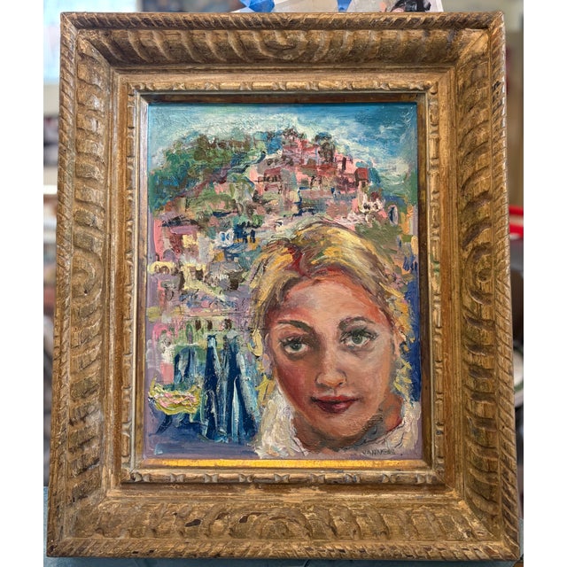 Impressionist "Wish You Were Here", Oil Painting, by Van Ness, Wood Frame For Sale - Image 3 of 8