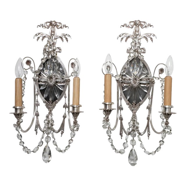 Silvered Bronze Caldwell Style Sconces - a Pair For Sale
