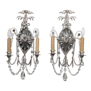 Silvered Bronze Caldwell Style Sconces - a Pair