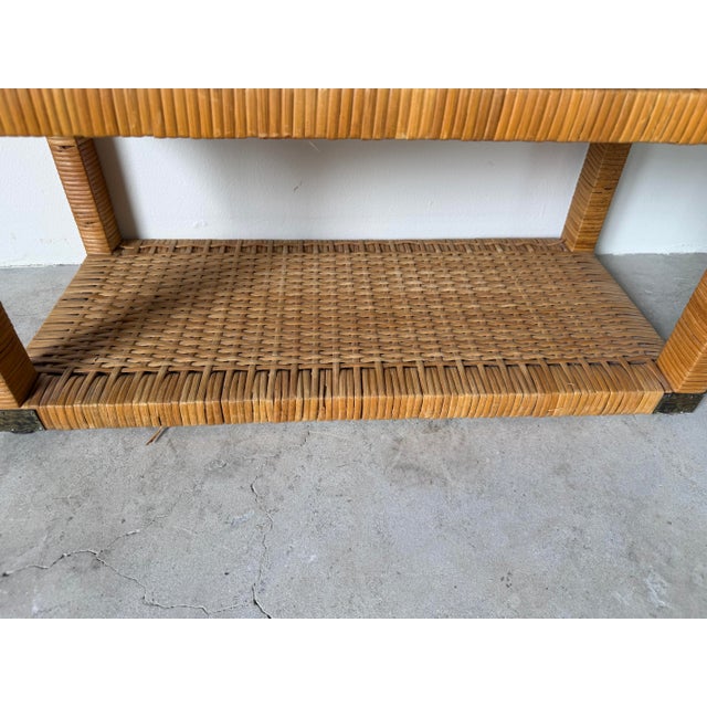 Vintage Coastal Bielecky Brothers-Style Wrapped Rattan Six-Tier Etagere For Sale - Image 12 of 13