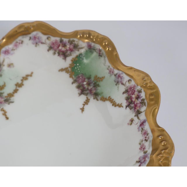French Antique B&h Limoges France Hand Painted Bowl Gilt Rim Floral 10” For Sale - Image 3 of 10