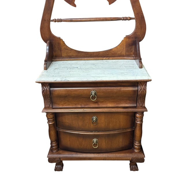 Victorian Victorian Walnut Marble Top Washstand With Swivel Mirror & Lion Head Pulls For Sale - Image 3 of 12