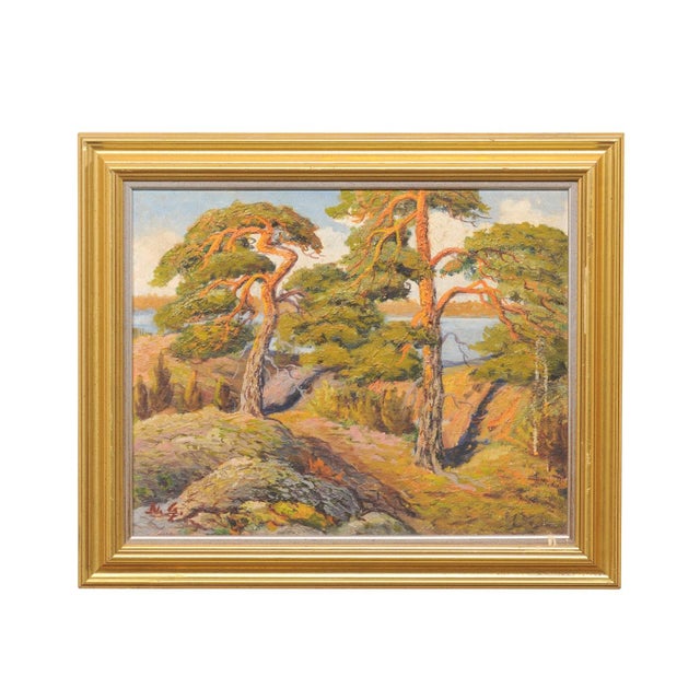 Mid 20th Century Swedish Coastal Painting W/ Wind Swept Trees For Sale In Atlanta - Image 6 of 13