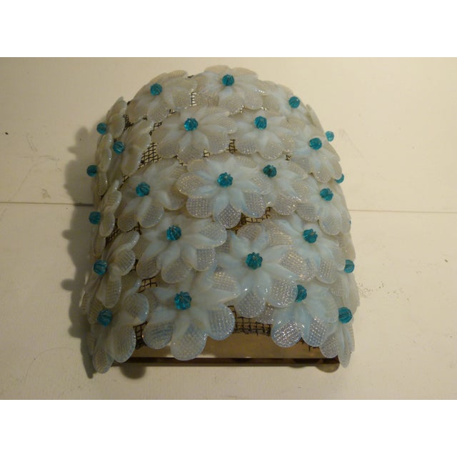 This Murano glass wall light from Seguso, circa 1950, features etched glass, an iron frame, and a redone system with the...