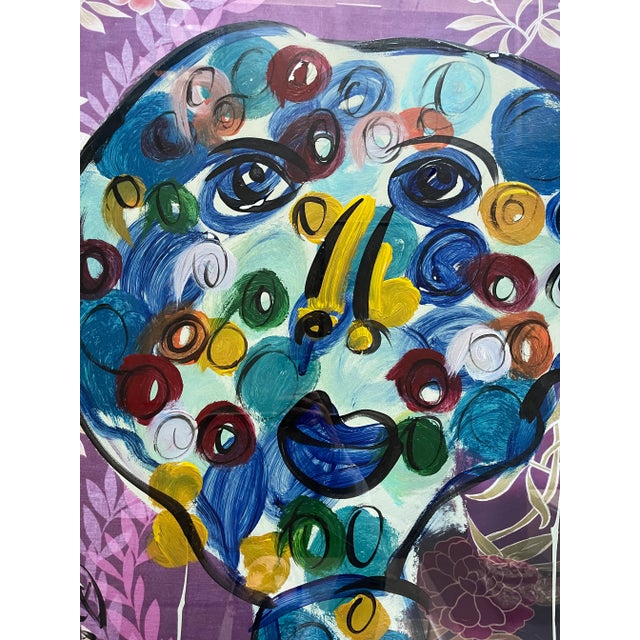 Peter Keil Large Late 20th Century Abstract Face Portrait Acrylic Painting by Peter Keil, Framed For Sale - Image 4 of 6