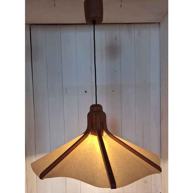 Vintage Pendant Lamp in Teak, 1970s For Sale - Image 3 of 8