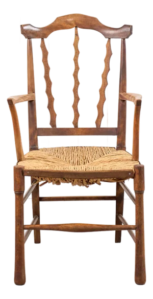 Arts & Crafts Chair With Carved Back (Elm + Rush)