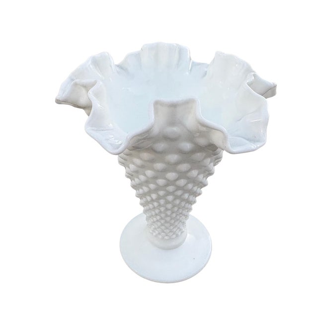 Mid-Century Modern Vintage Fenton Hobnail Milk Glass Vase For Sale - Image 3 of 6