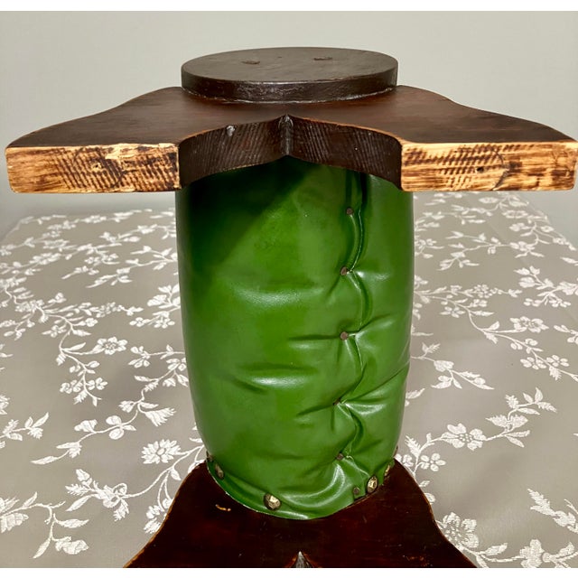 Green Antique Pegged-Joint Rolling Pin Gout Stool in Verdant Green Leatherette For Sale - Image 8 of 18