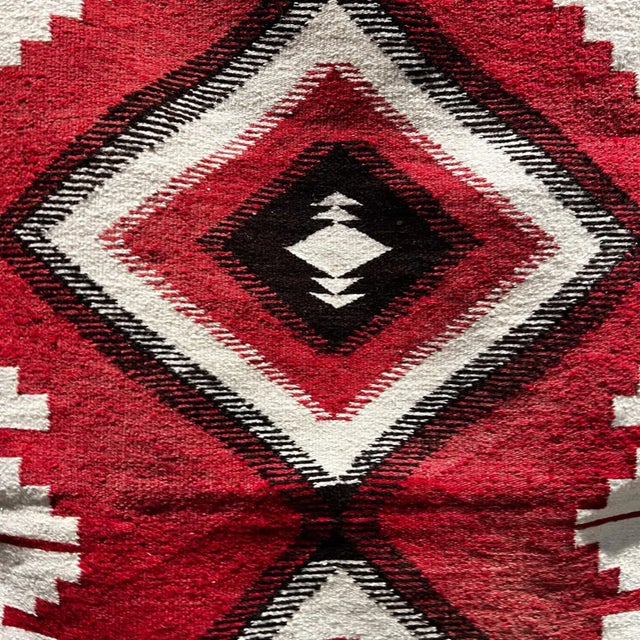 Red Handwoven Navajo Indian Flat Weave Textile, Geometric Design, 1900s For Sale - Image 8 of 13