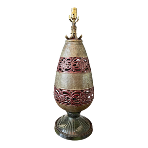 John Richard Pierced Red and Hammered Metal Urn Form Table Lamp 29”