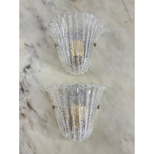 Gold Mid-Century Murano Glass Shell Sconces from Barovier & Toso, 1960s, Set of 2 For Sale - Image 8 of 11