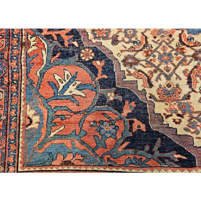 Antique Persian Bidjar Rug, Hand-Knotted Wool, Herati Geometric Pattern, Ivory & Red, 7x12 For Sale - Image 4 of 18