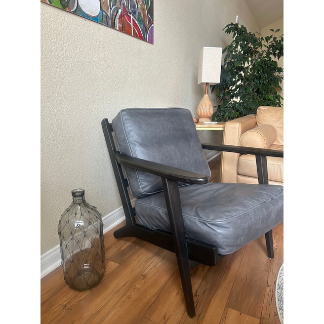 Pottery Barn Raylan Leather Armchair — Midnight/Slate Leather, Black Frame This is the real deal — a Pottery Barn Raylan...