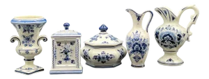 Delft Blue Set with Table Clock from Royal Delft, 1960s, Set of 5