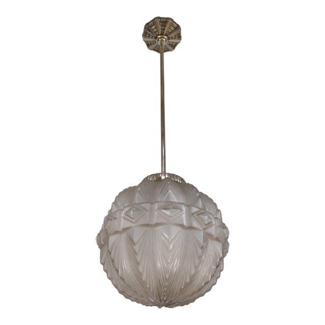 Large French Art Deco Pendant Light by Hettier & Vincent - 1930s For Sale