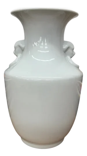 White Glazed Ceramic Vase with Foo Dog Handles