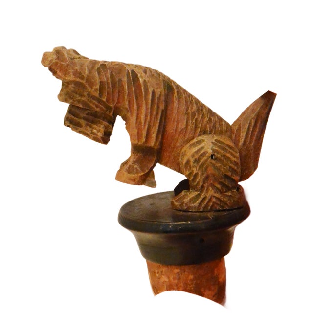 1940s Antique Italian Anri Hand-Carved Wood Terrier - Mechanical Movement Bottle Stopper For Sale - Image 5 of 9